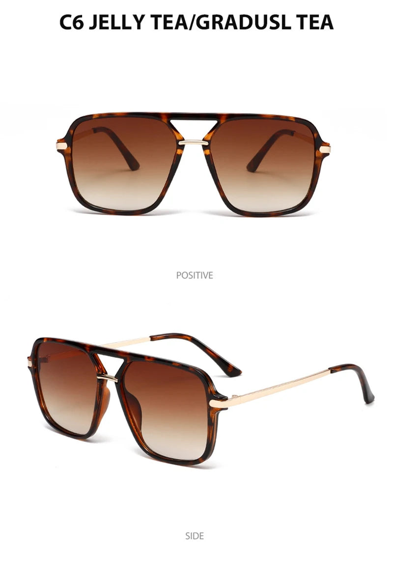 SHAUNA Fashion Double Bridges Square Sunglasses Women Men Retro Gradient Sun Glasses Shades UV400
