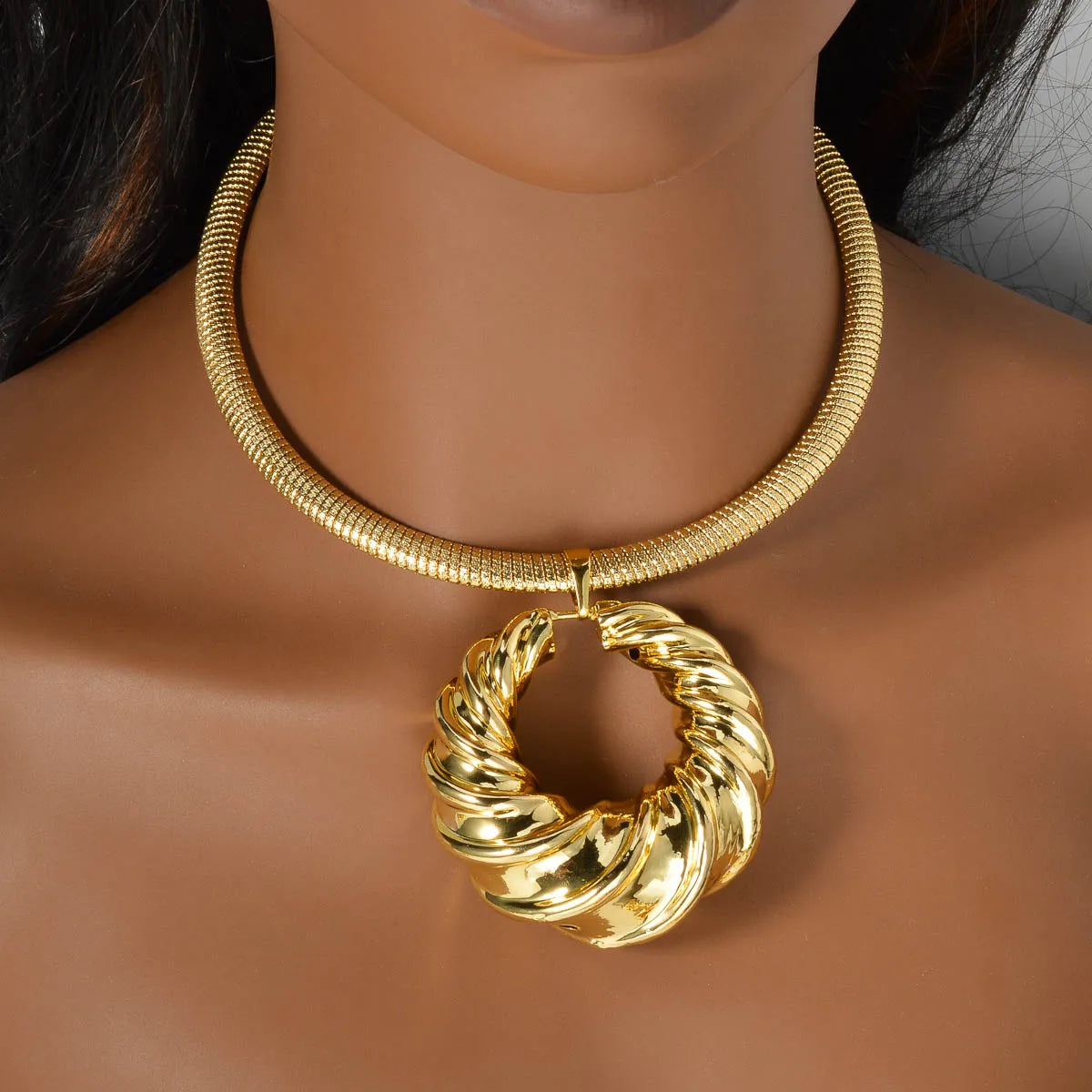 2pcs Men's Women's Jewelry Set Geometric Spiral Pattern Collar Pendant Earrings Hip Hop Punk Party Banquet Accessories Gifts