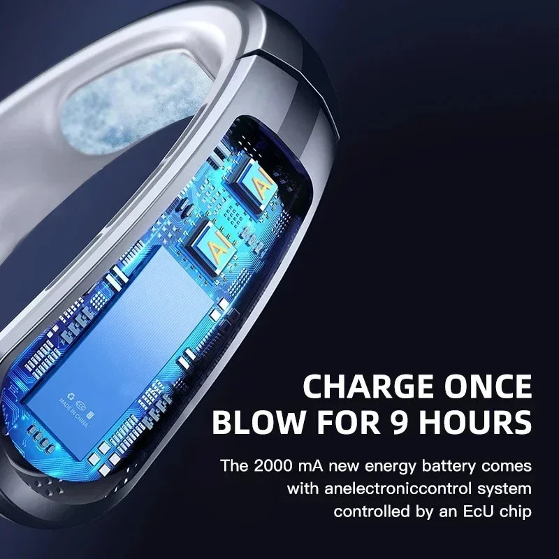 Xiaomi 8000mAh Electric Hanging Neck Fan Portable Bladeless Mini Rechargeable Mute LED Digital Display Air Cooler For Outdoor