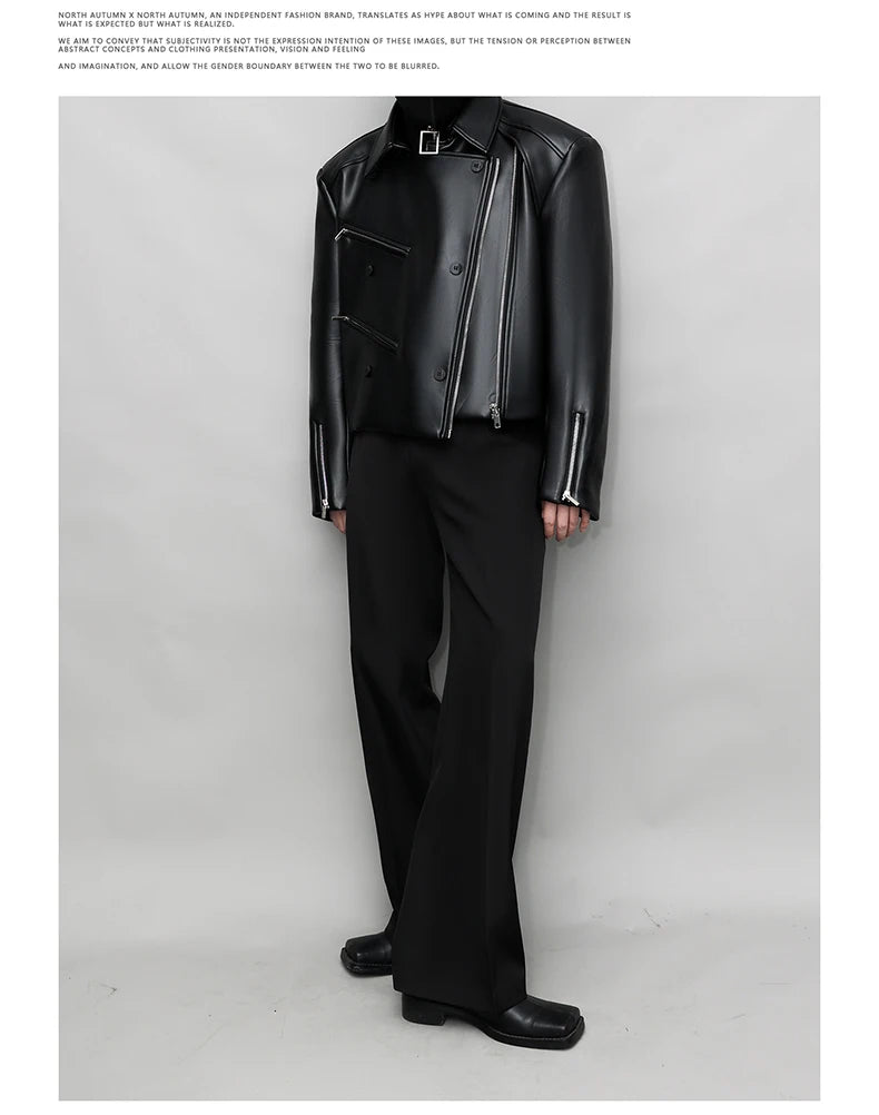 Mauroicardi Spring Autumn Oversized Cool Pu Leather Jacket Men Long Sleeve Stand Collar High Quality Luxury Designer Clothes