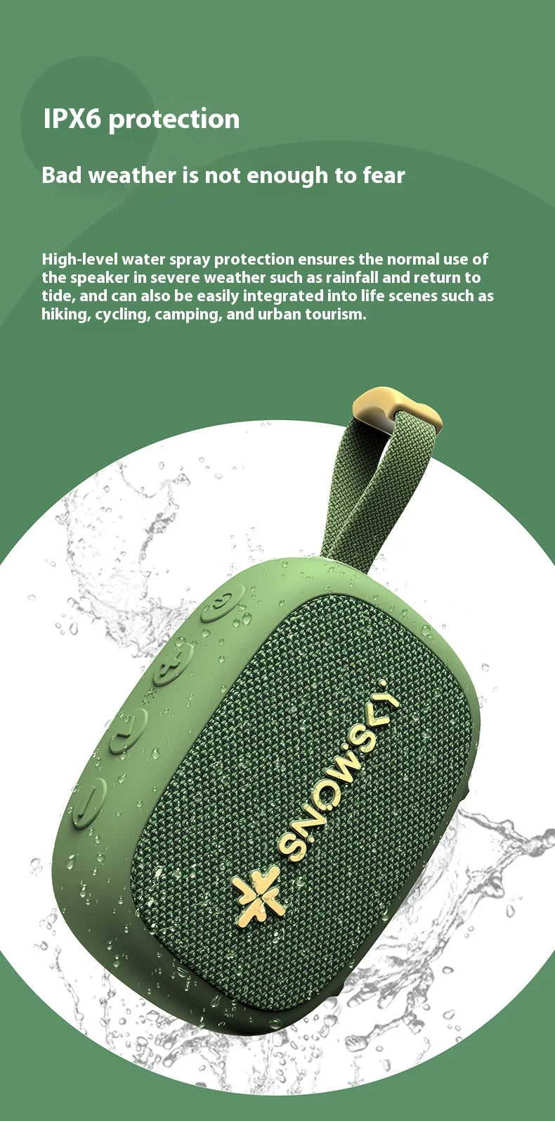FiiO SnowSky Anywhere Protable Bluetooth Speaker IPX6 Waterproof 45mm Loudspeaker 1400mAh Mini Bluetooth Speaker Outdoor Hiking