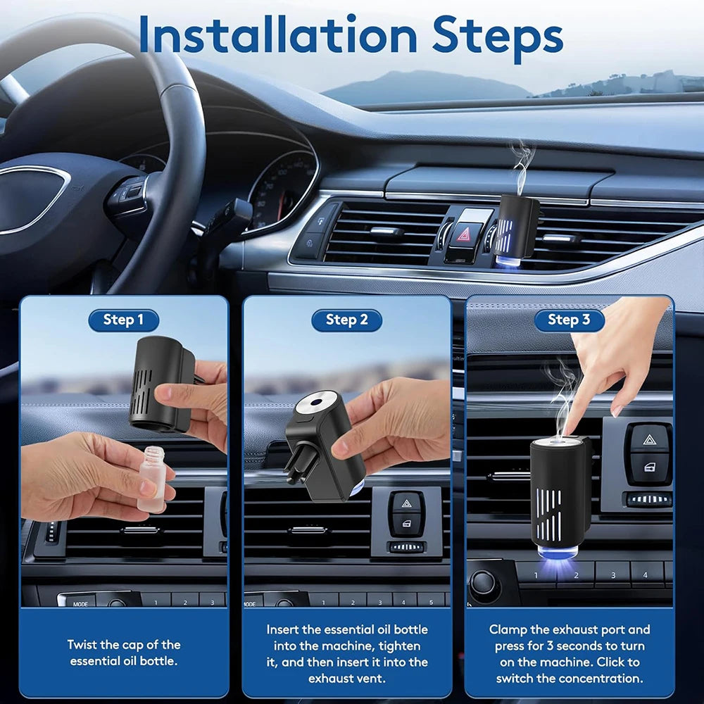 Auto On/Off Car Air Freshener Diffuser, Smart Car Air Freshener  3 Adjustable Light Modes Rechargeable Aromatizante Para Carro E