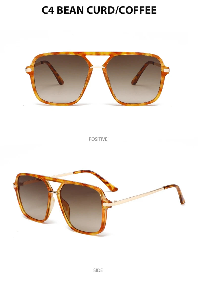 SHAUNA Fashion Double Bridges Square Sunglasses Women Men Retro Gradient Sun Glasses Shades UV400