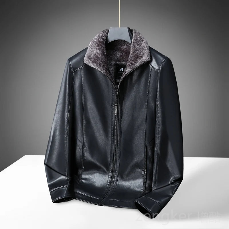 Large size men's PU leather jacket male tide winter extra large men loose man leather jacket fleece 7XL 6XL waterproof jacket