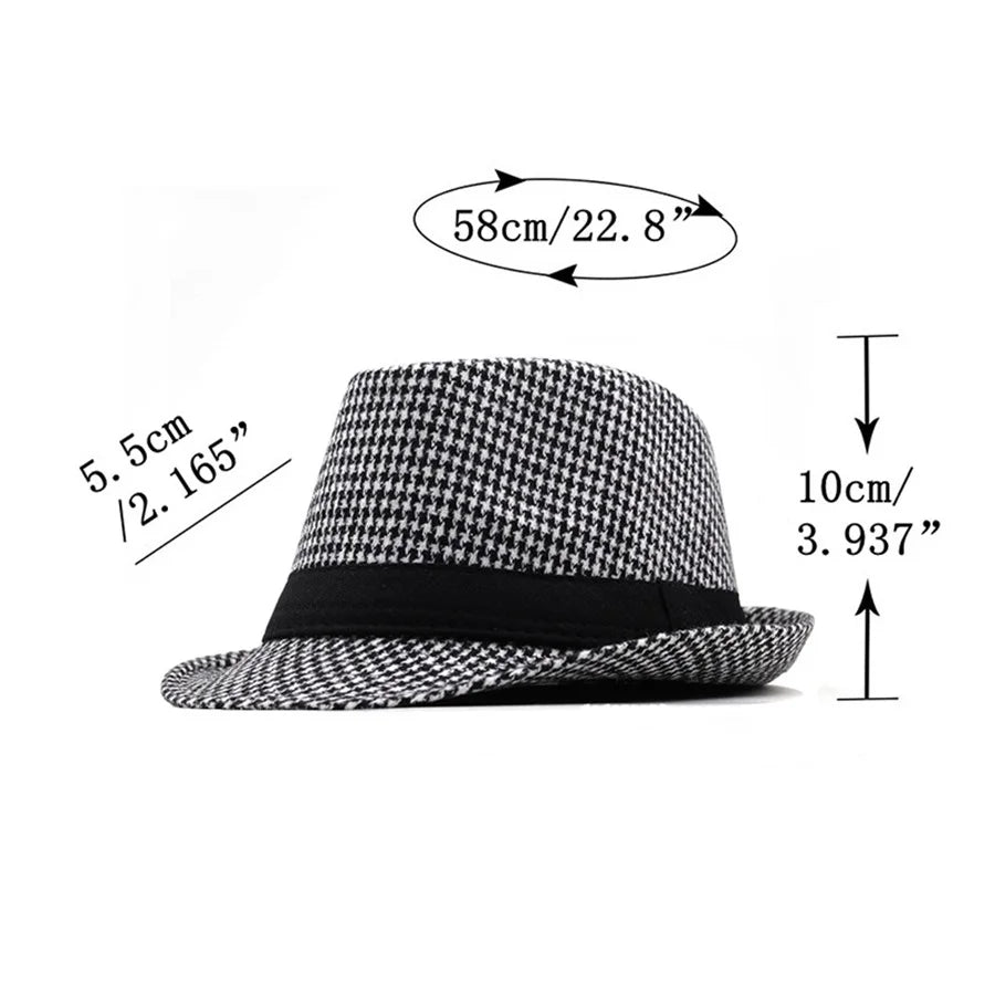 Spring Summer New Vintage Checked Top Hat Men's Middle-aged and Elderly Woolen Gentleman's Hat Jazz Hat