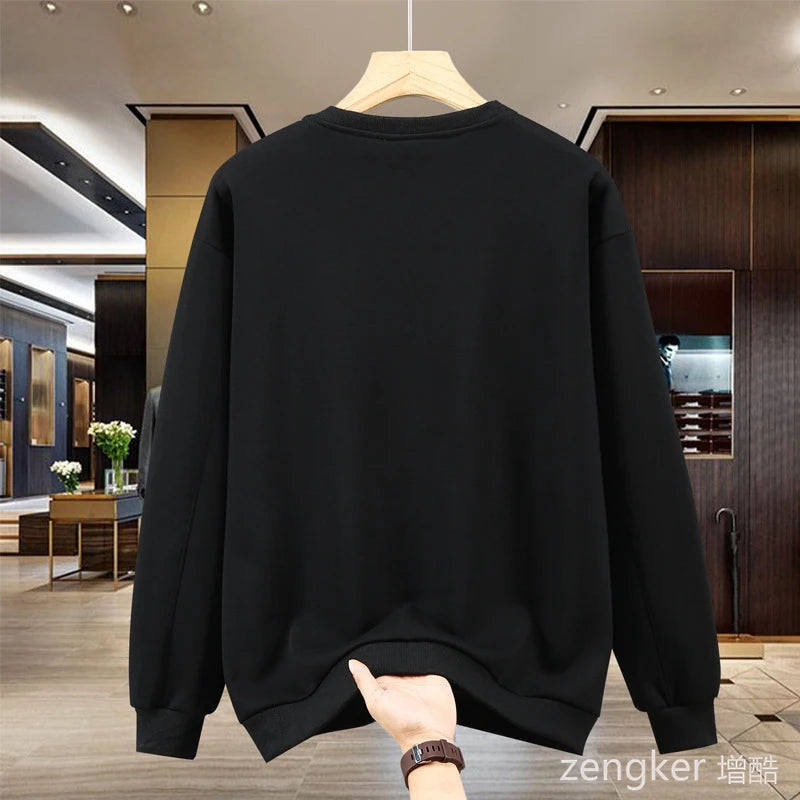 Extra-large spring autumn hoodie for men looseness round neck large size casual style patchwork design base shirt for overweight