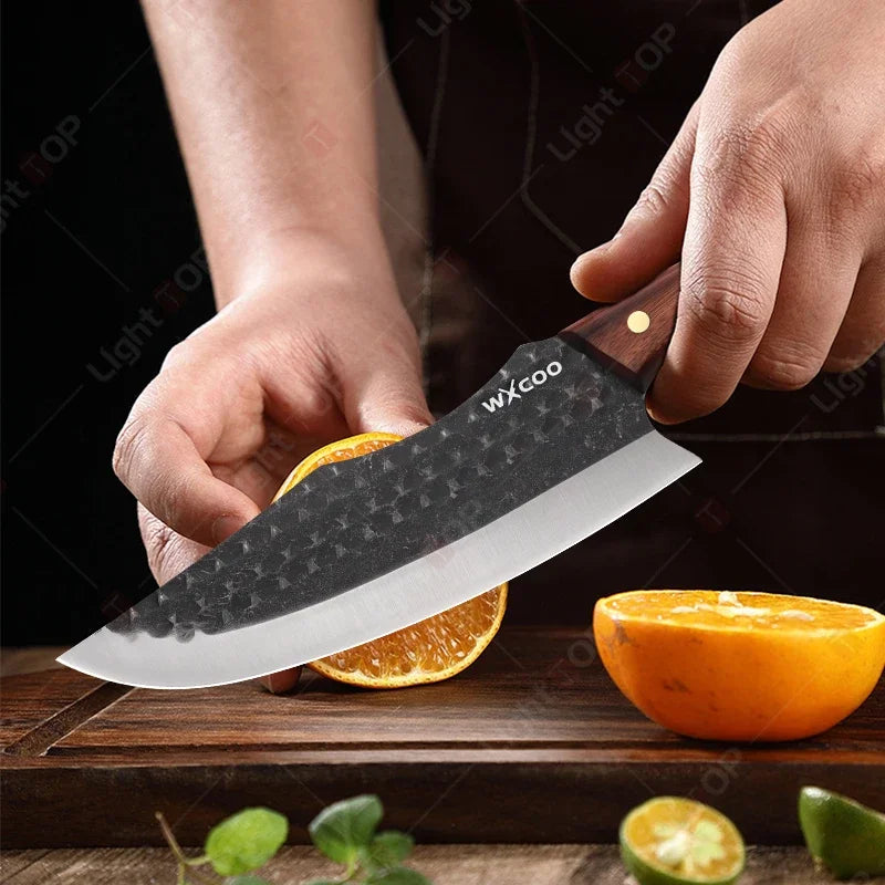 Kitchen Knife Supplies Forged Butcher Knife Fruit Slicing Bottle Opener Knife Multipurpose BBQ Cooking Chef Knife Wood Handle