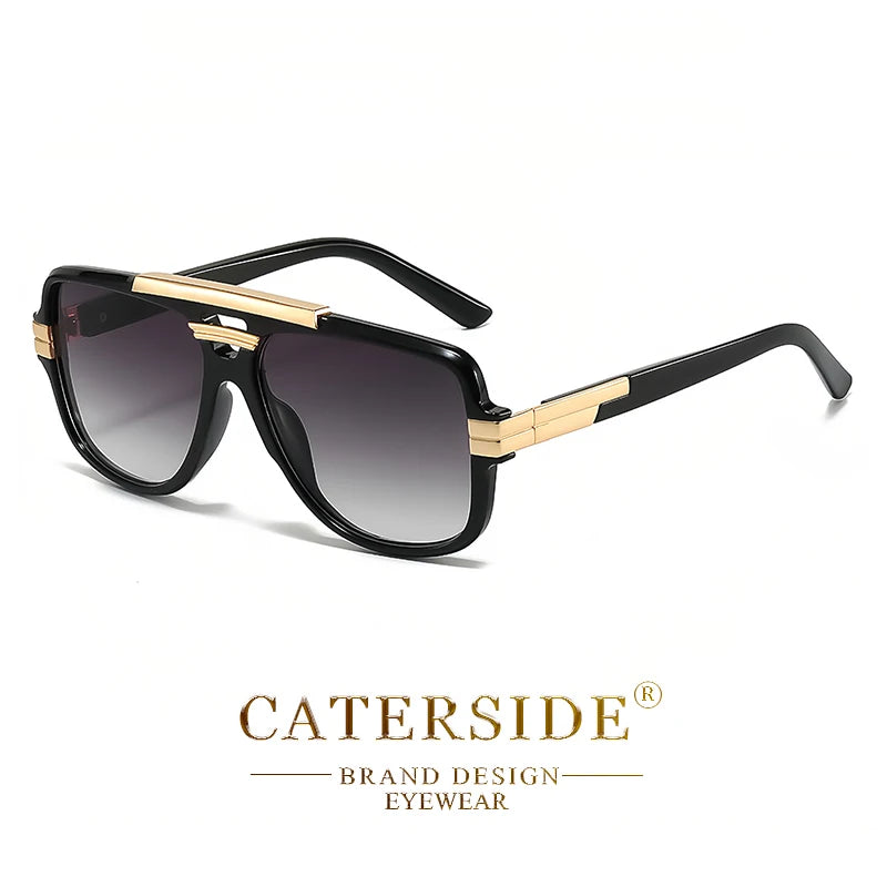 CATERSIDE Retro Square Big Frame Sunglasses Men Flat Top Double Bridge Pilot Punk Sun Glasses Women's Party Travel Eyewear UV400