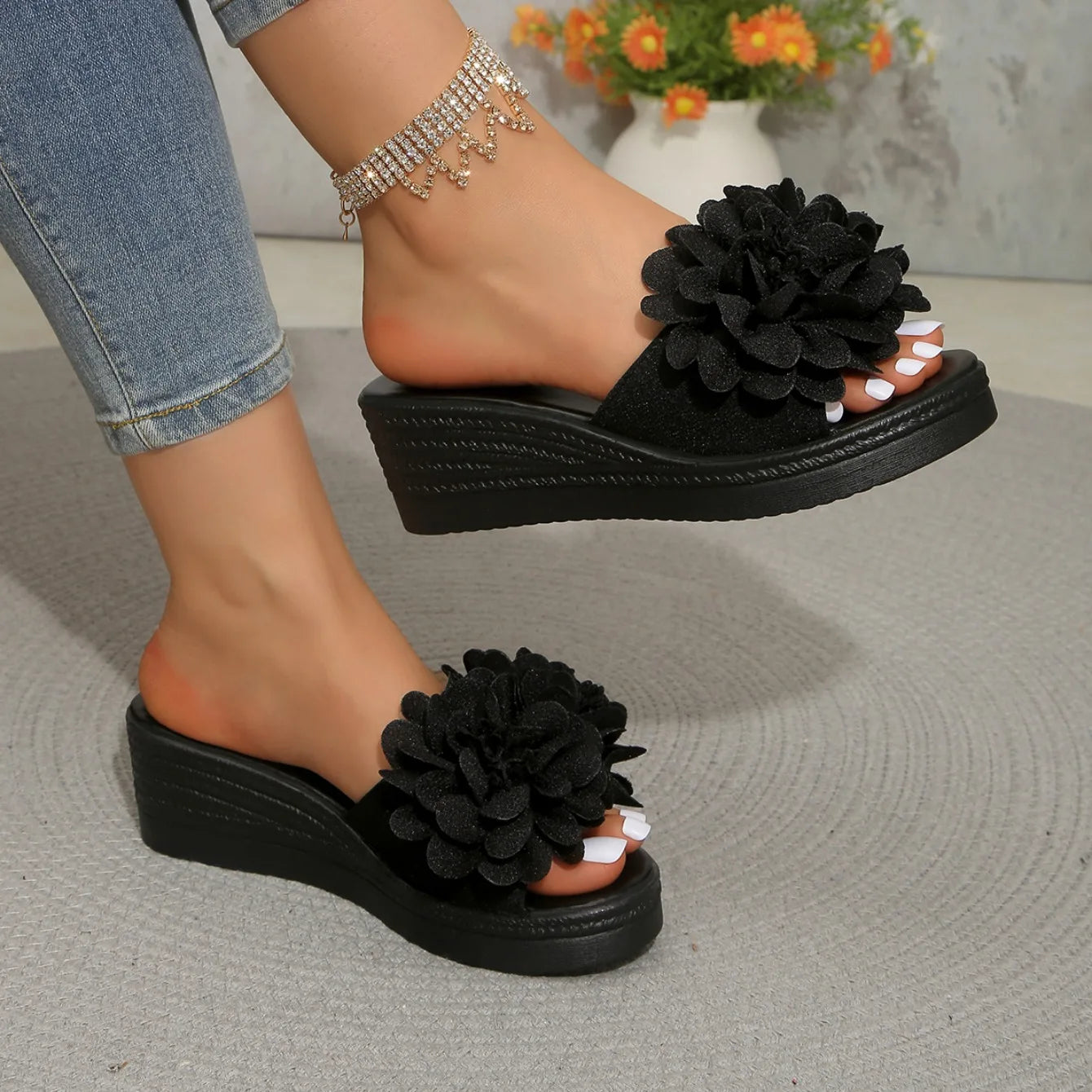 Summer Women Sandals Lightweight Slip on Shoes Women Platform Female Sandals Fashion Flower Hollow Wedge Beach Shoes for Women