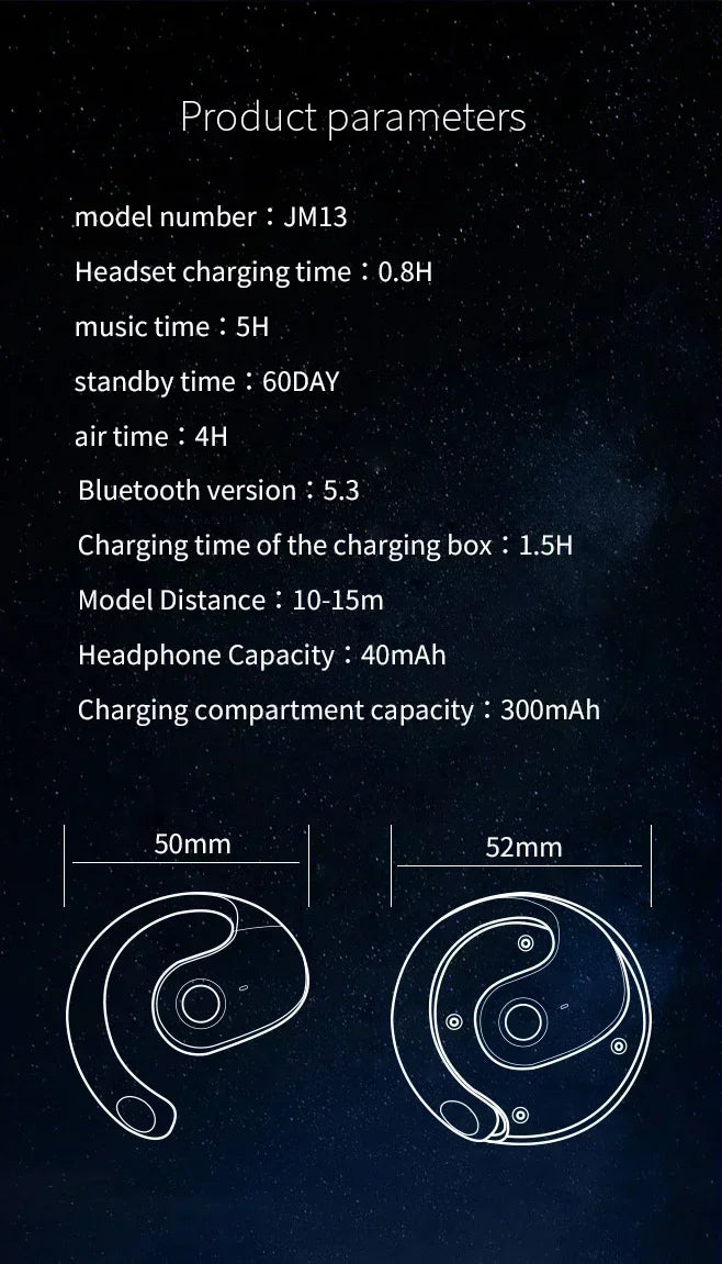 Wireless Headphones Comfortable Ear Hook Touch Control Earbuds with Mic Wireless Bluetooth Headset Phone Earphones Game
