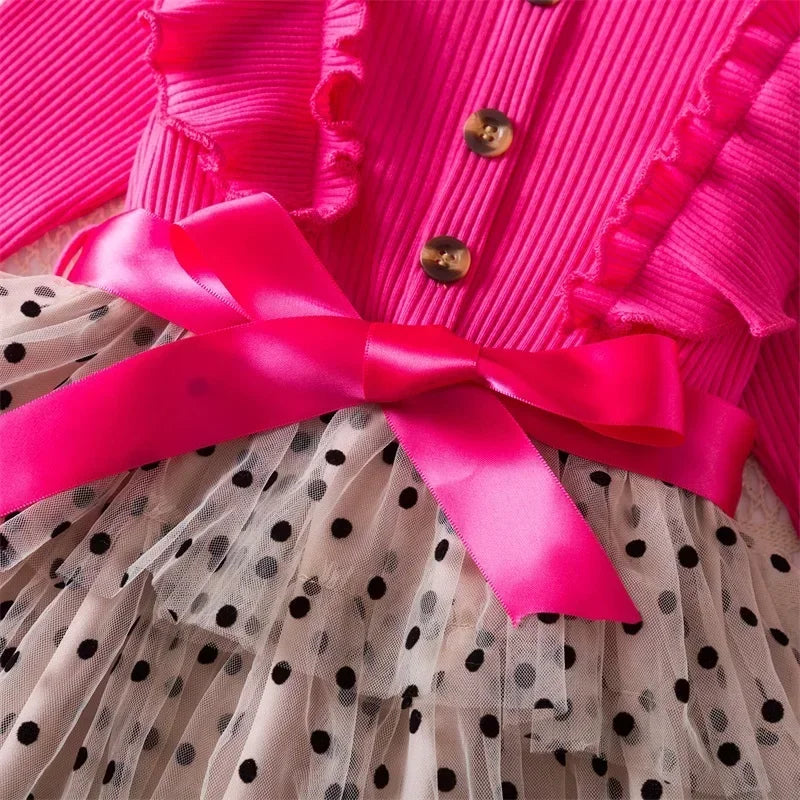 2025 New Kids Dresses for Girls Long Sleeve Fall Dress Polka Dot Birthday Party Costume Autumn Winter Dress Children Clothing