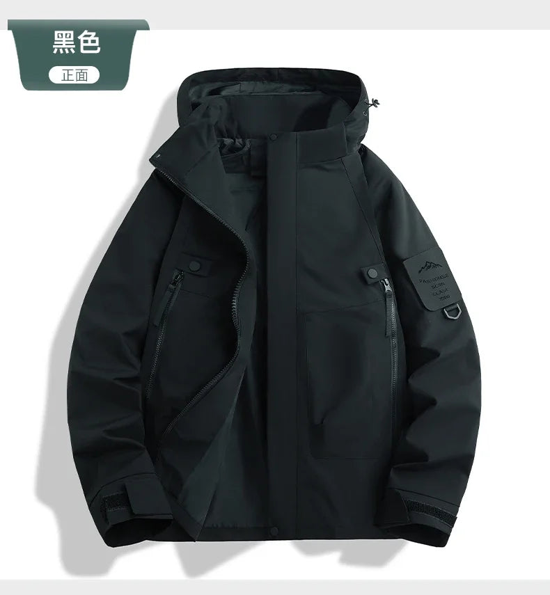 New Outdoor Waterproof Hooded Jacket Unisex Spring Autumn Loose Thin Workwear Windproof Coat for Men's Hiking Camping Activities