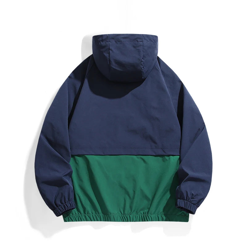 Casual Sports Jacket Men's 2025 Spring New Minimalist Splicing style Retro Windbreaker Male Trendy Loose Oversized Hooded Coat