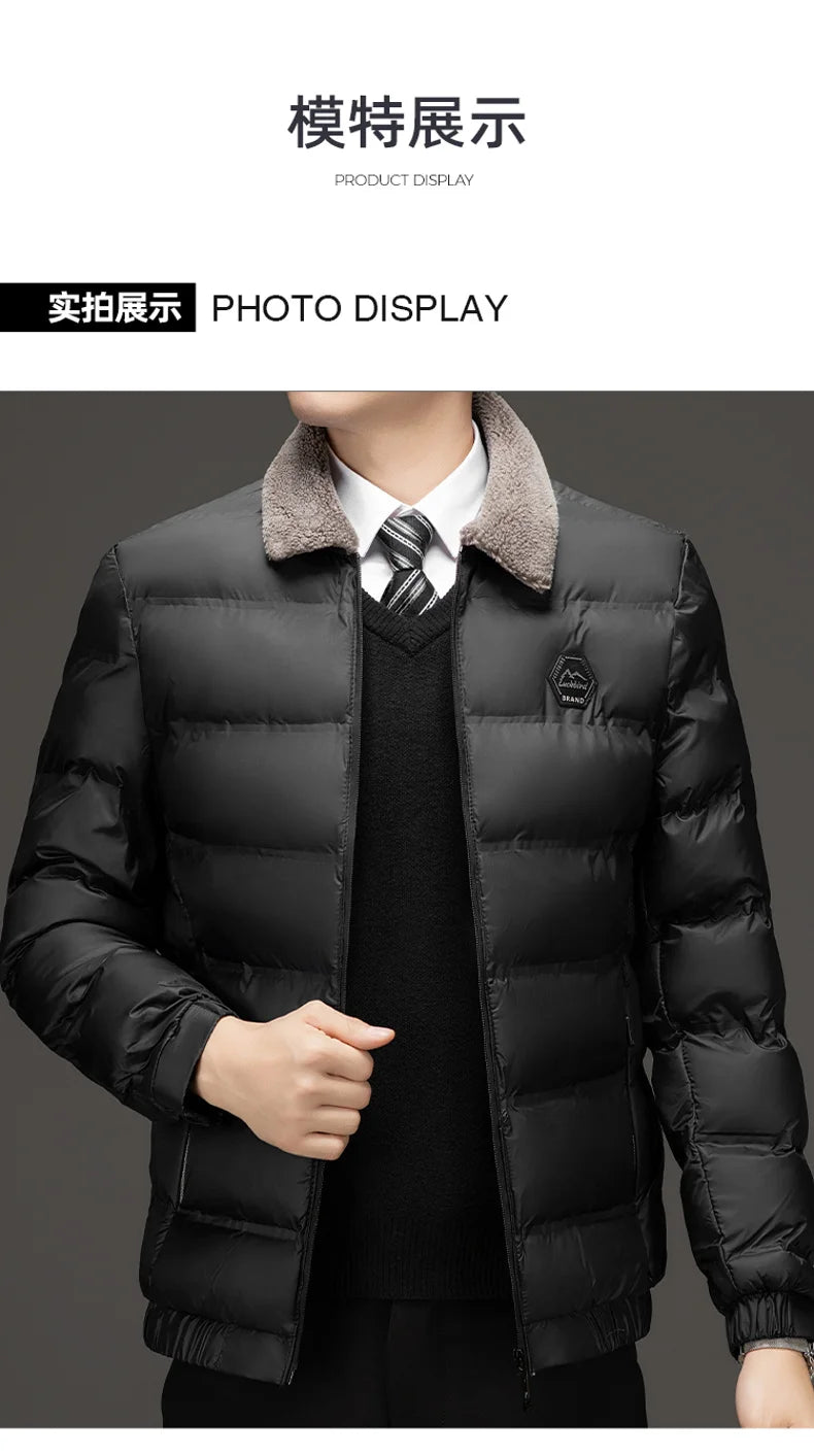Winter Men Casual Parkas Solid Color Warm Thickened Jacket for Men Quality Turn-down Collar Male Overcoat 2024 Fashion All-match