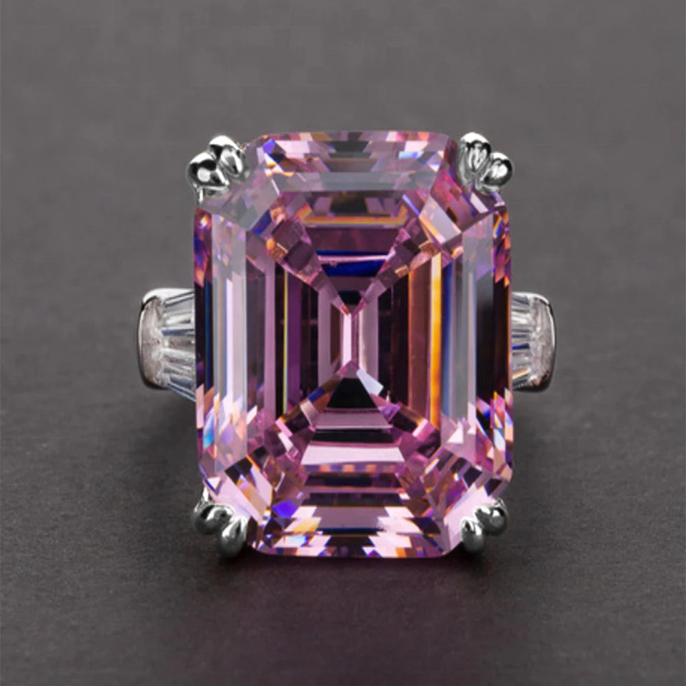 New Simple Shiny Big Rectangle Zircon Women Rings White/Pink Stones Available Bridal Wedding  Top Quality Noble Lady