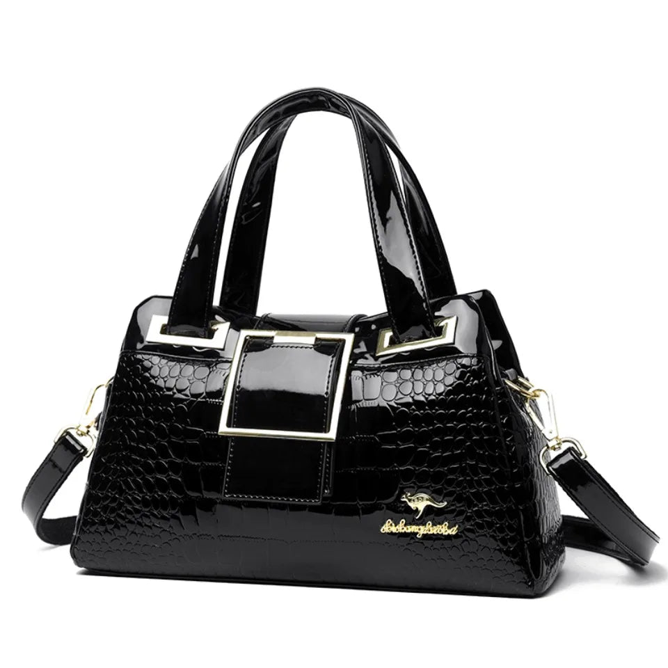 Fashion Elegant Madam Handbag Crocodile Pattern with Lattice Luxury Women Shoulder Tote Bag Two Layers Ladies Bag Big Belt Sac