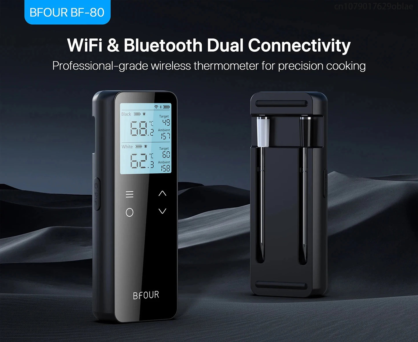 Meat Thermometer Wireless Bluetooth Probe with WiFi Unlimited Range Support APP Alarm Reminder for BBQ, Oven, Air Fryer