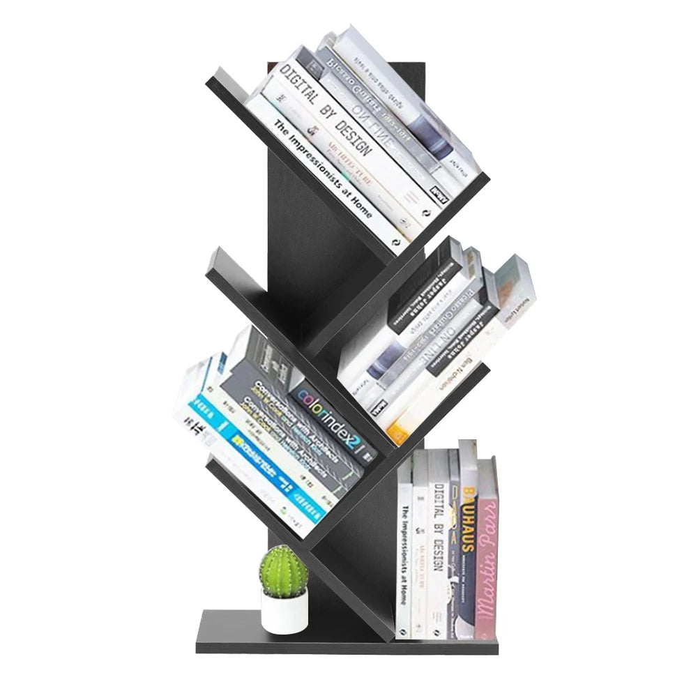 【Breeins】Rustic Standing Tree Bookshelf Wood Display Rack For Home Office Decoration Storage Organizer Shelf Bookcase
