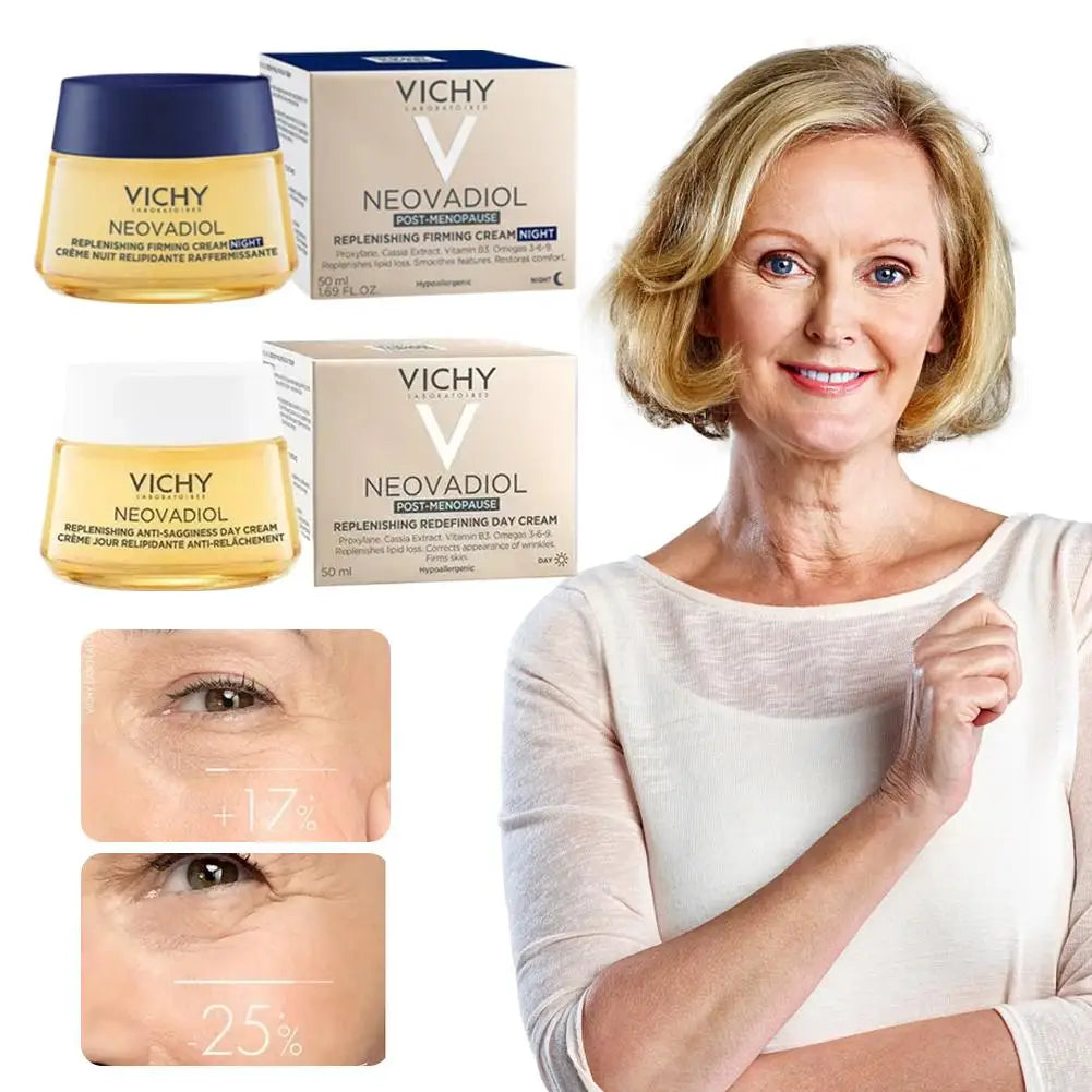 Vichy Collagen Night Cream  Day Cream Dryness Relief Brighten Skin Tone Moisturizes Fades Dark Spots Wrinkles Improves Skin Car