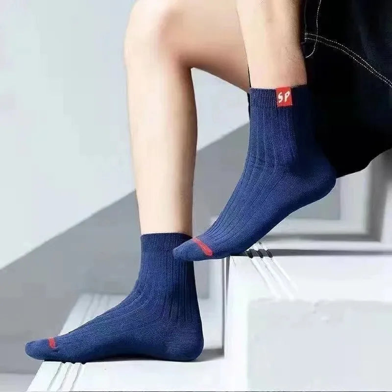 5 Pairs Cotton Men's Socks Breathable Casual Sock Solid Color Striped Spring Summer Thin Sweat-absorbing Sports Tube Man Socks