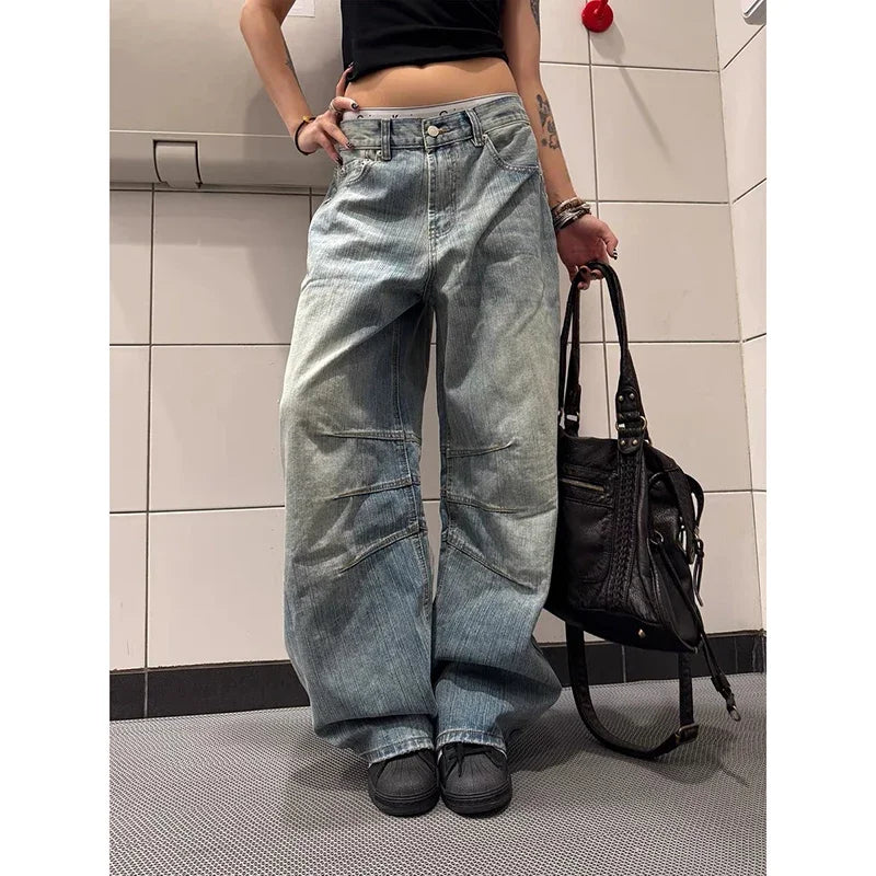 Blue Y2k Boyfriend Jeans Women Harajuku Baggy Denim Trousers Japanese 2000s Style Vintage Jean Long Pants Oversize Clothes New