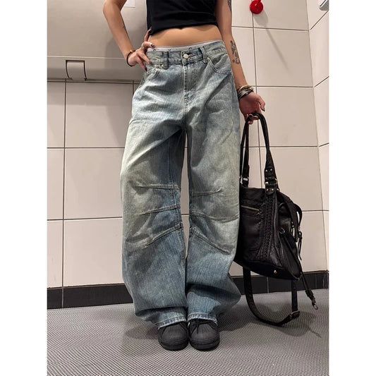 Blue Y2k Boyfriend Jeans Women Harajuku Baggy Denim Trousers Japanese 2000s Style Vintage Jean Long Pants Oversize Clothes New