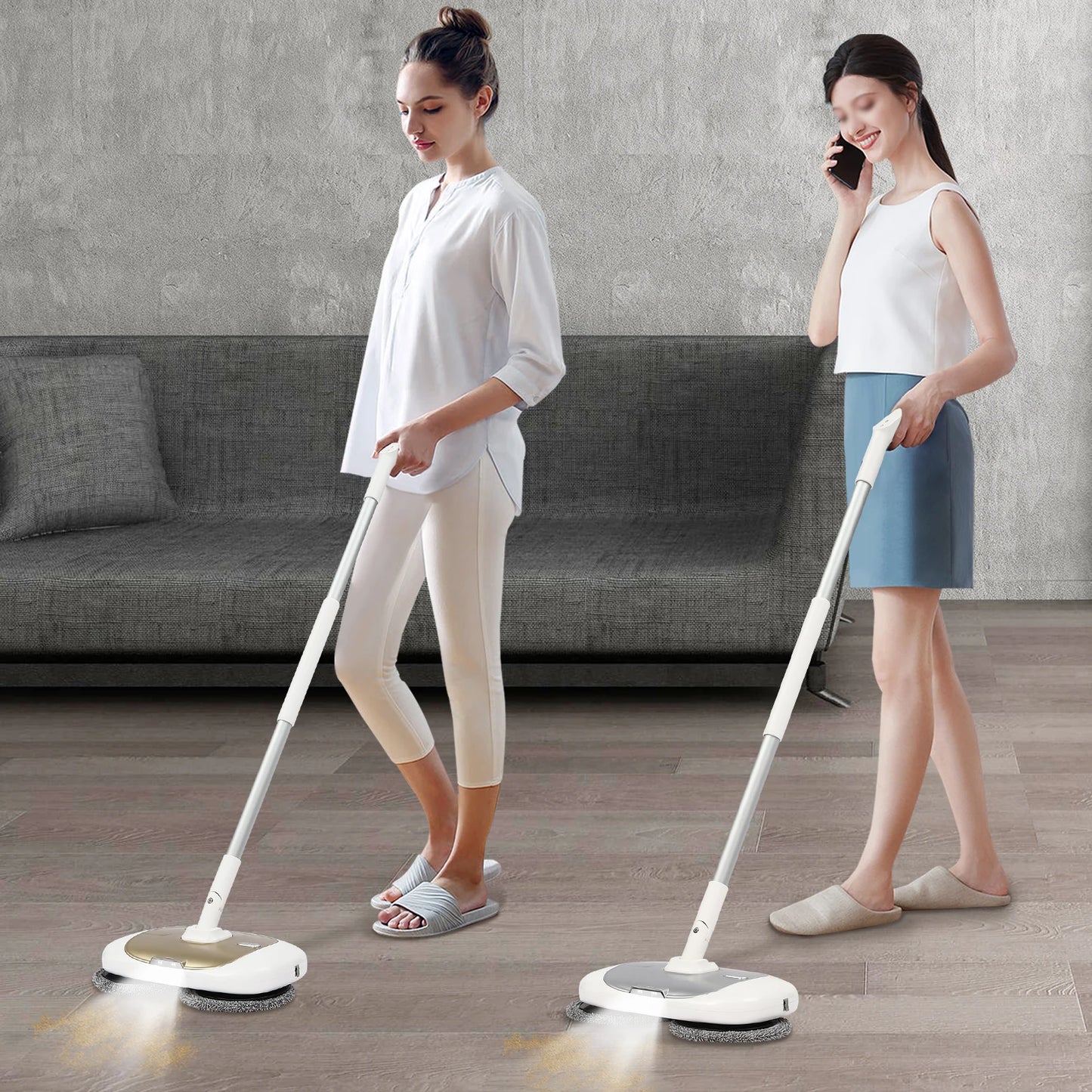 Cordless Electric Spin Mop and Bucket Set Mops Floor Cleaning Tools 150RPM Spin Mop with 400ML Water Tank for Door Windows Floor