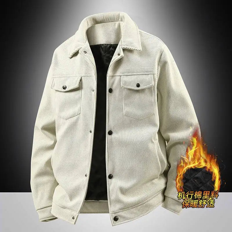 Plus Size 8XL Men Autumn Jacket Cotton Padded Corduroy Coat Male Big Large Loose Fit Business Korean Elegant Work Casual Outwear