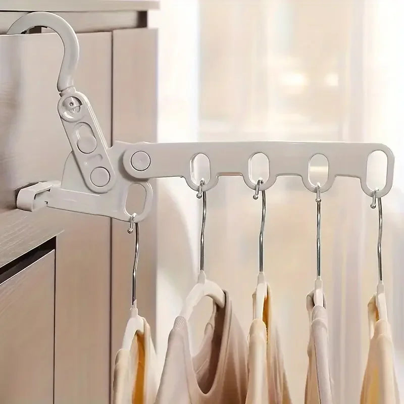 Foldable 5-Hole Clothes Hanger - Ergonomic Hooks, Space-Saving Durable Plastic for Travel, Hotels, Dorms, Multihook & Compact