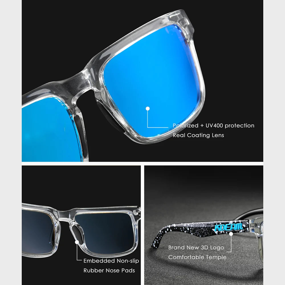 KDEAM Sleek Square Style Suits For Women And Men Fishing Sunglasses Polarized Vibrant Colors Three Dimensional Sunglass