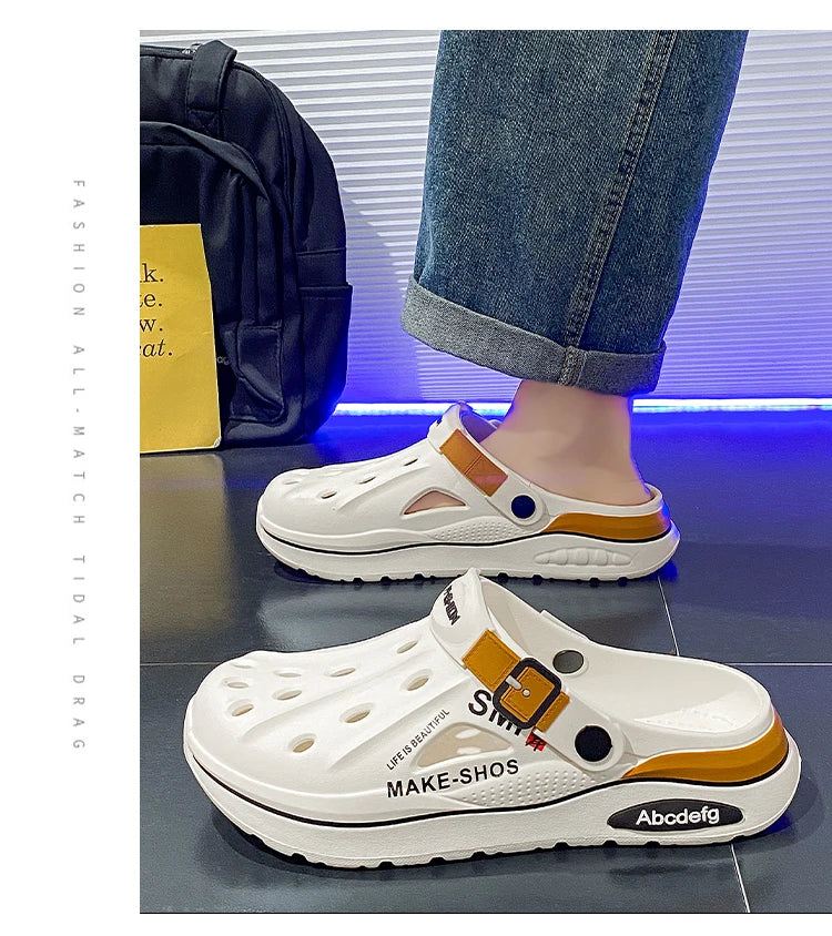 Summer Men Clogs Non-slip Thick-soled Casual Shoes Outerwear Beach Soft-soled Baotou Slippers Men's Slippers Sandals
