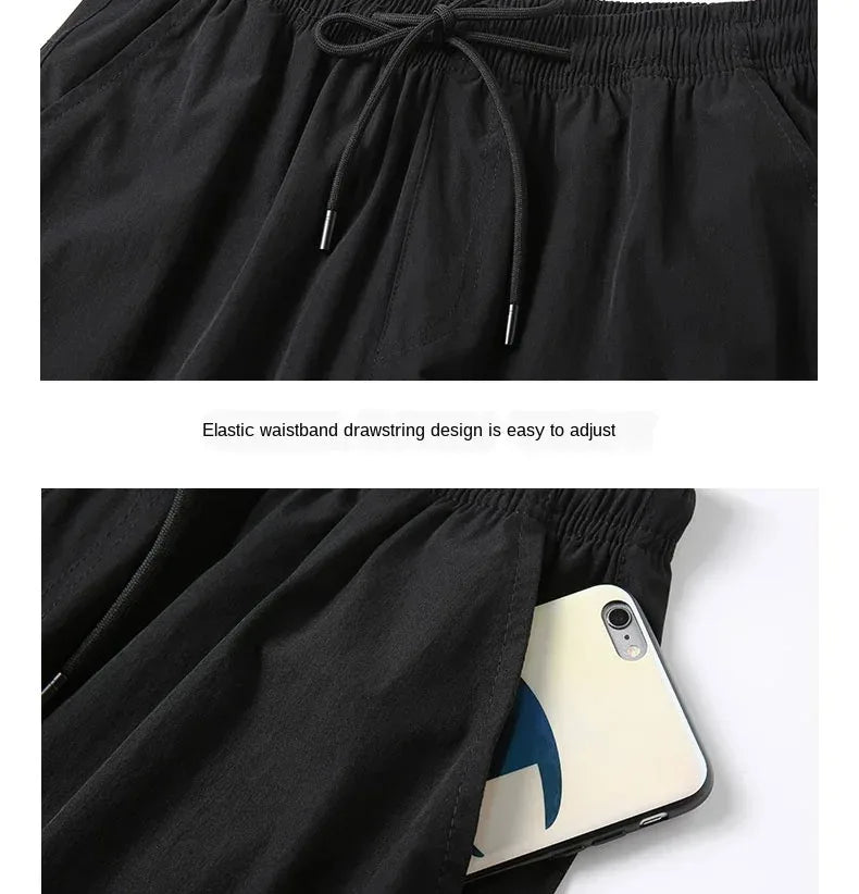 8XL 3/4 Length Men's Shorts Quick Drying Ice Silk Sport Shorts Summer Breeches Long Calf Bermuda Board Beach Elastic Big Size