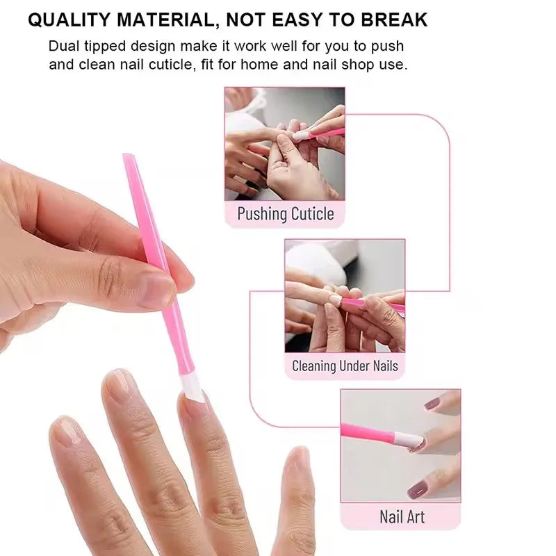 10pcs Rubber Tipped Nail Cuticle Pusher Dead Skin Remover Tool for Nails Manicure Art Salon Color Random