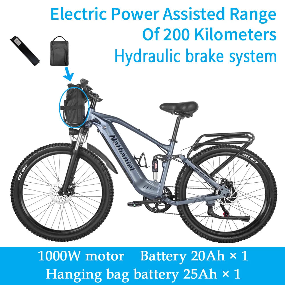 Nathaniel SYR08 2000W Dual Motor E-Bike,20*4.0 Fat Tire,20AH Detachable battery,Speed 50+,Daily commuting, Adult Electric Bike