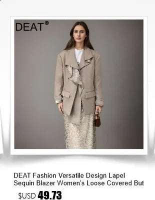 DEAT Fashion Women's Blazer Notched Collar PU Patchwork Knitted Super Waist Silhouette Suit Jackets Spring 2025 New 17A2010H