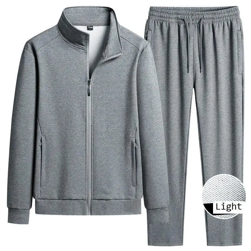 Spring Autumn Pure Cotton Stand Collar Sports Suit Set Thin Casual Workout  Men's Sweatshirt Jack And Pant Suit Two Piece Set