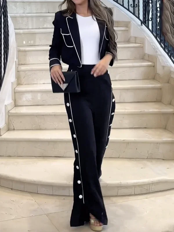 Bonboho Women's Casual Pants Set Blazer Coat and Wide Leg Pants 2024 Spring and Summer Stylish Two-piece Suit for Office Ladies
