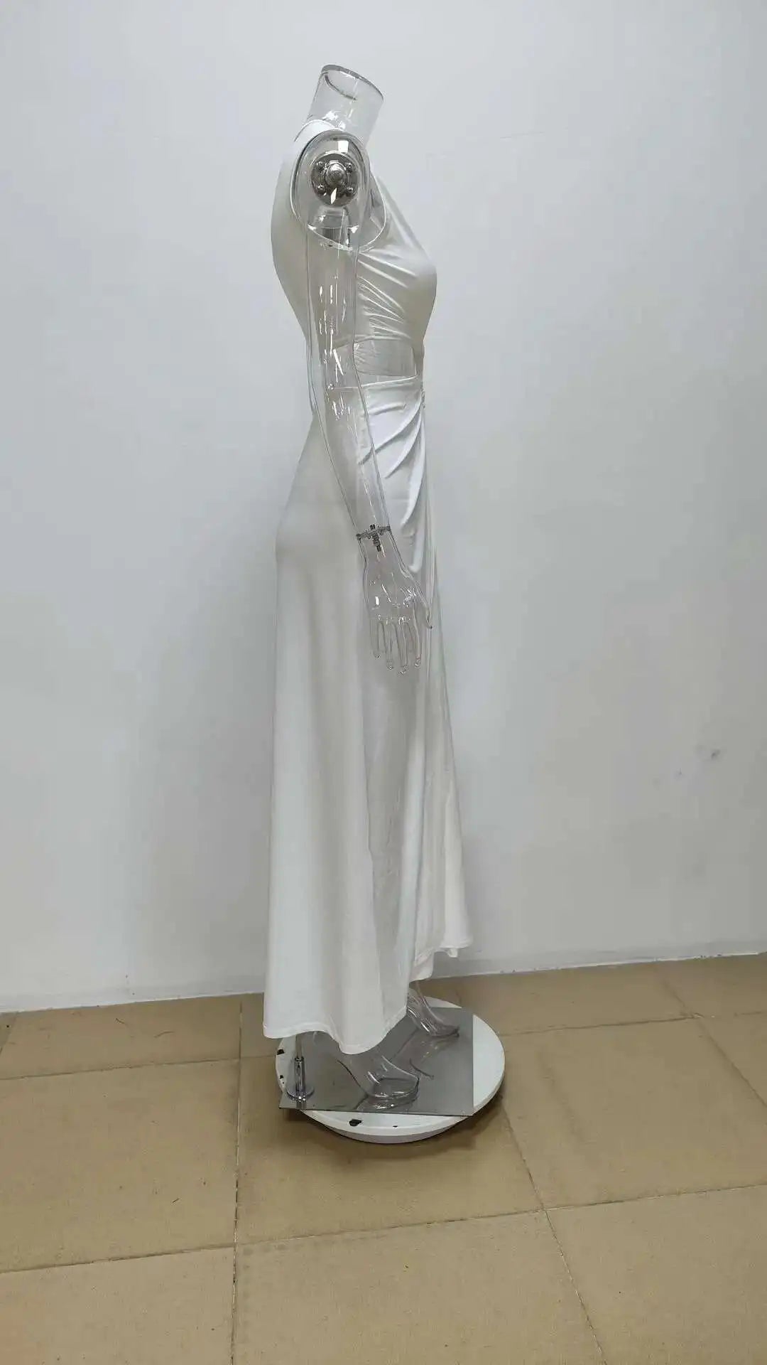 DEAT Spring New Arrival Fashion Hollow Out Sleeveless Dresses For Women Trendy Split V-neck Irregular Dress Female 11A03623