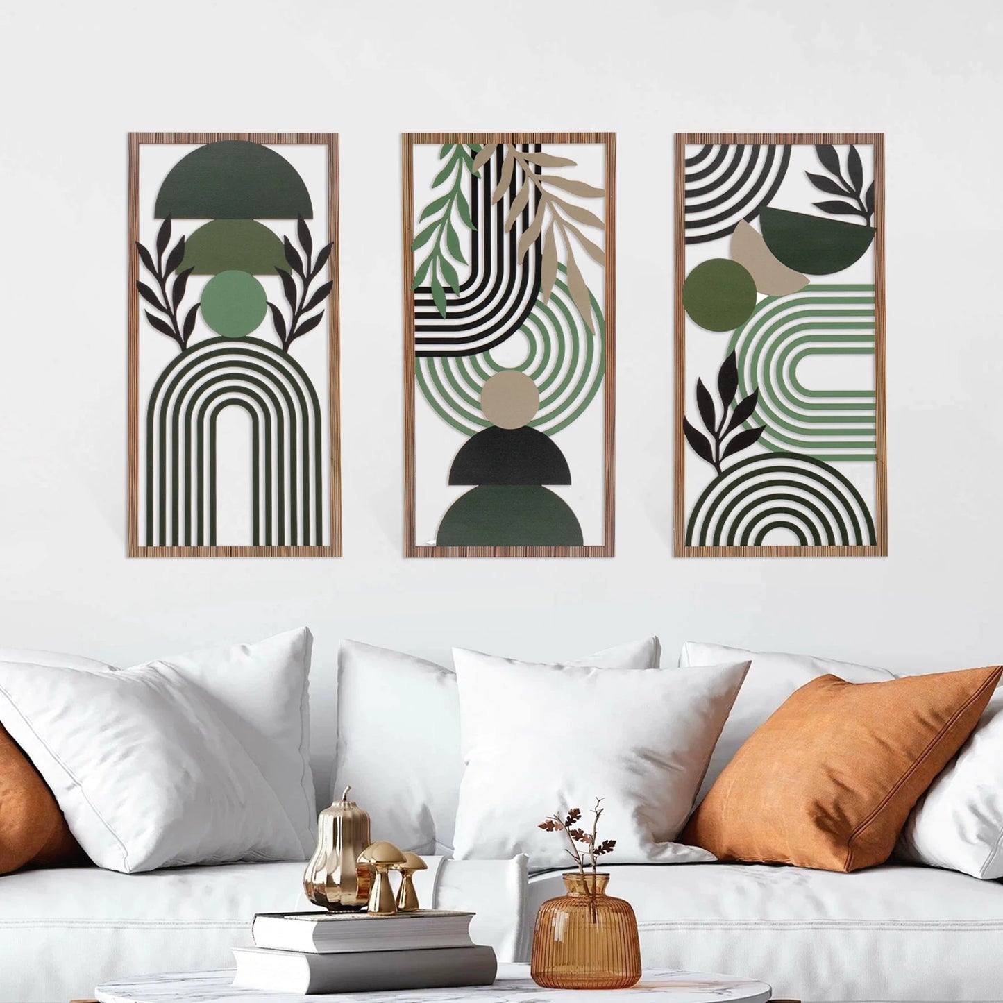 3 Pcs Wooden Wall Art Set Aesthetic 3D Wall Decor Stylish Decorative Partition Art for Living Room Bedroom Office  Wall Art Set