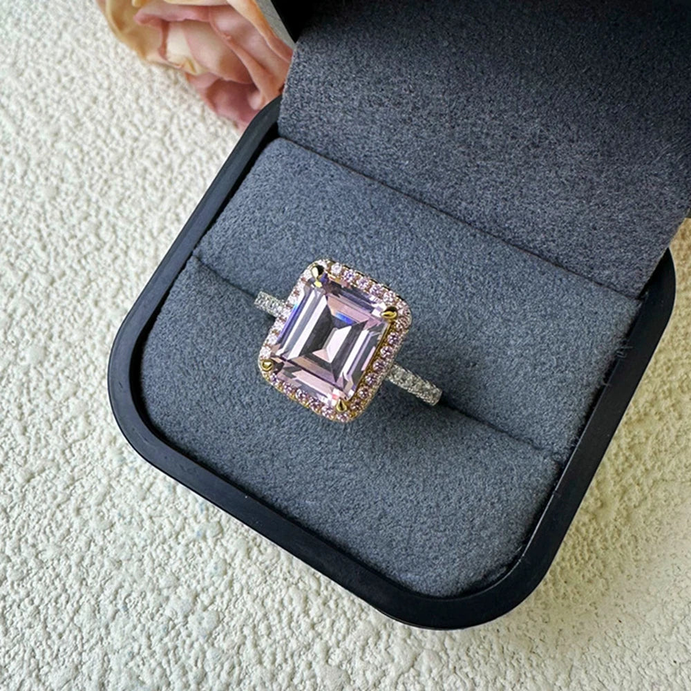 Wong Rain Classic 925 Sterling Silver 5.5CT Emerald Cut Citrine Pink Sapphire Gemstone Engagement Jewelry Wedding Women Ring