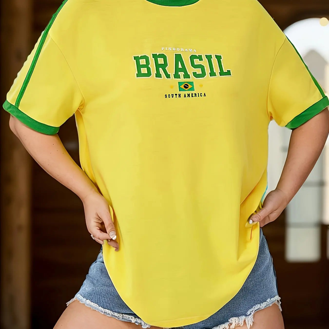 Brazil Letter Print Green T-shirt Women Summer Harajuku Casual Short Sleeve  Girl  Tops Grunge Aesthetic Streetwear Sexy Tees