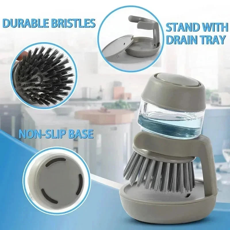 Automatic Liquid Dishwashing Brush Kitchen Household Dishwashing Brush Cleaning Kitchen Soap Dispenser Brush Gray/green