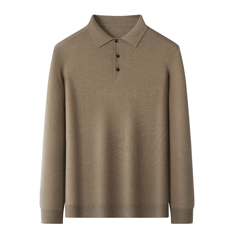 Men's Fine Wool Sweater Polo Collar Pullover Spring Autumn New Cashmere Knitwear Smart Casual Loose Men's Shirts Warm Soft Tops