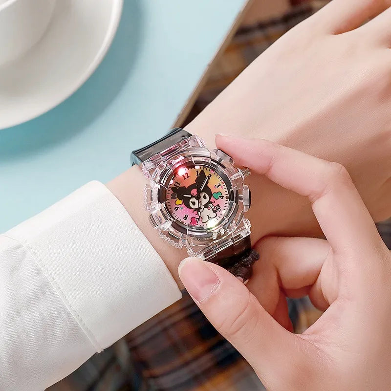 Sanrio luminescence Cinnamoro Kuromi 3D Pattern Child Wrist Watch Cute Watch Cartoon Christmas Watchband Kids Gift