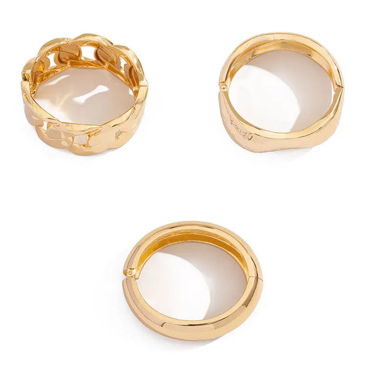 SHIXIN Exaggerated Smooth Gold Color Wide Chain Spring Bangle for Women Hip Hop Metal Geometric Cuff Bracelet Unisex Men Jewelry
