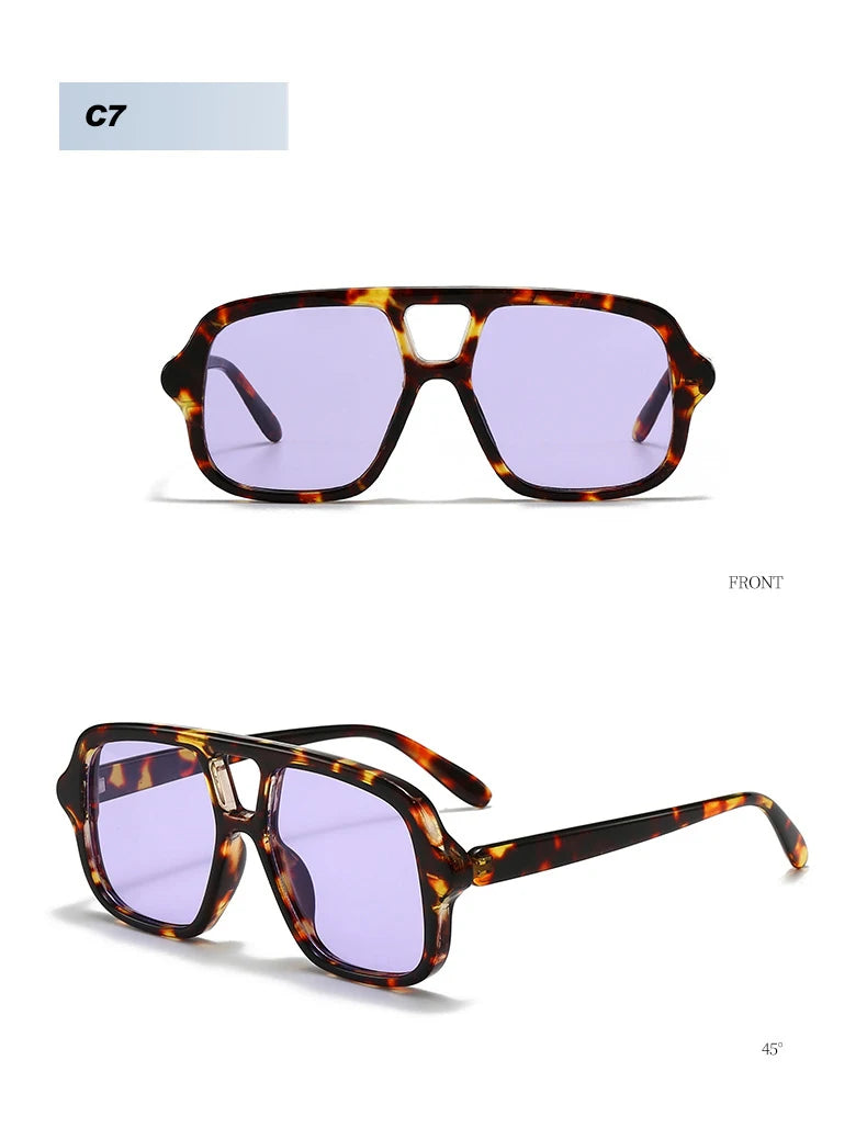 SO&EI Ins Popular Fashion Double Bridges Square Men Sunglasses Vintage Punk Yellow Blue Shades UV400 Men Trending Sun Glasses