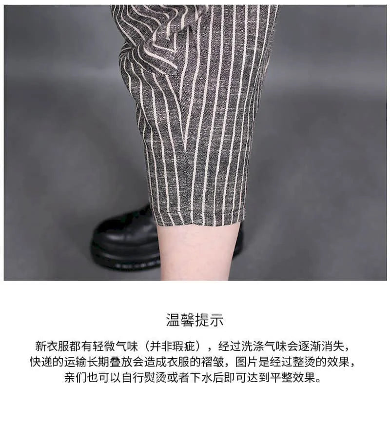 Summer New Women's Suits RETRO Art Stripe Short Sleeve T-shirt Loose Top Women's Knickerbockers Casual Pants Two Piece Sets