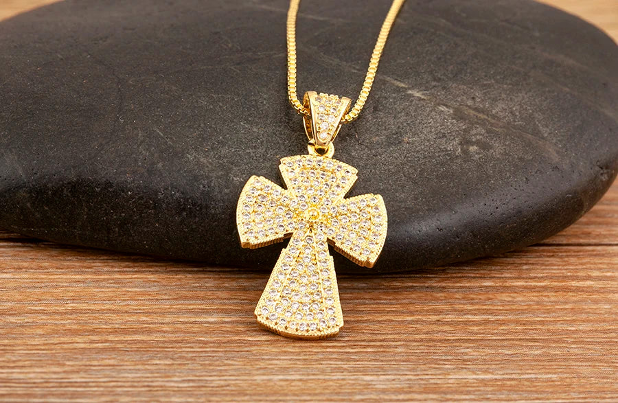 Nidin New Trendy Personality Design Cross Pendant Necklace For Women Men Shiny Crystal Zircon Charm Jewelry Daily Party Gifts
