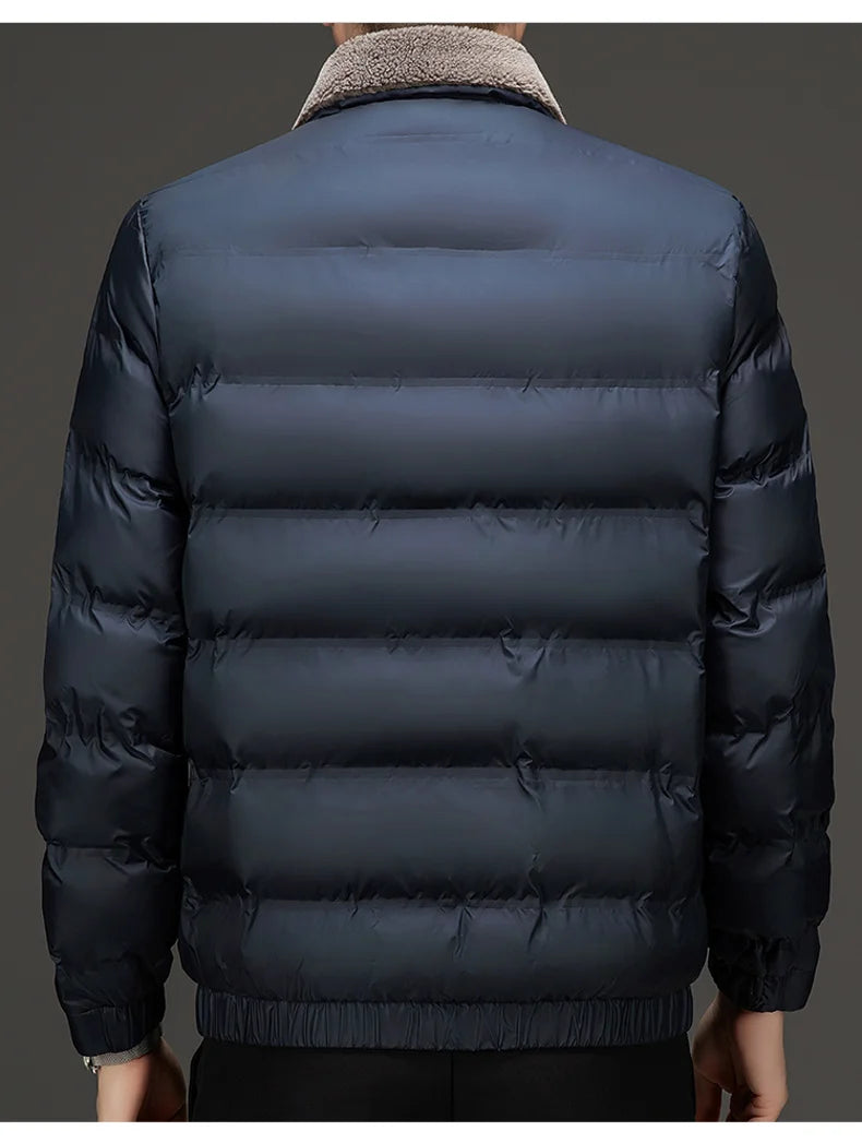 Winter Men Casual Parkas Solid Color Warm Thickened Jacket for Men Quality Turn-down Collar Male Overcoat 2024 Fashion All-match