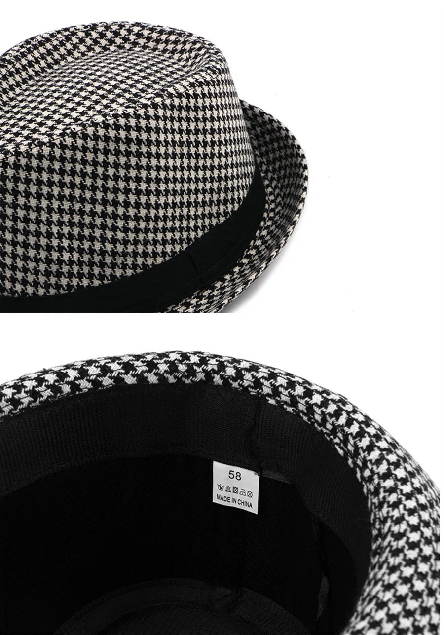 Spring Summer New Vintage Checked Top Hat Men's Middle-aged and Elderly Woolen Gentleman's Hat Jazz Hat